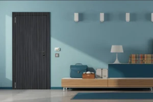 Modern flush door finished with durable NewMika HPL sheet for a contemporary interior.
