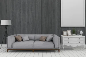 Modern living room feature wall paneled with premium NewMika HPL sheets.