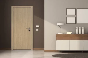 Heavy-duty commercial interior door featuring a scratch-resistant NewMika high-pressure laminate surface.