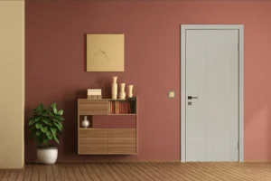 Modern flush door finished with durable NewMika HPL sheet for a contemporary interior.