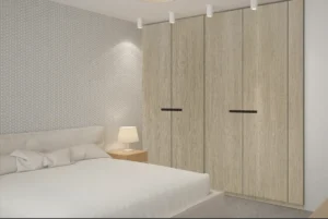 Sleek and modern wall cabinets finished with premium NewMika HPL sheets in a modern interior.