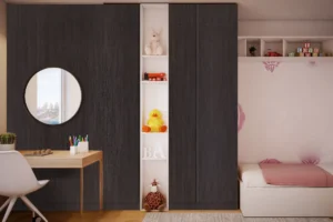 Sleek and modern wall cabinets finished with premium NewMika HPL sheets in a modern interior.