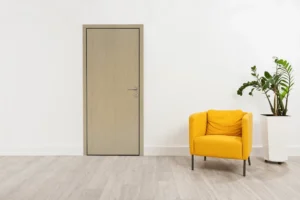 Heavy-duty commercial interior door featuring a scratch-resistant NewMika high-pressure laminate surface.