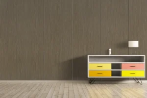 Modern living room feature wall paneled with premium NewMika HPL sheets.