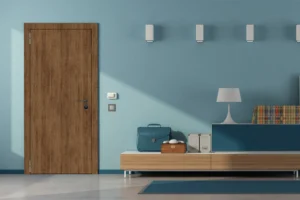 Heavy-duty commercial interior door featuring a scratch-resistant NewMika high-pressure laminate surface.