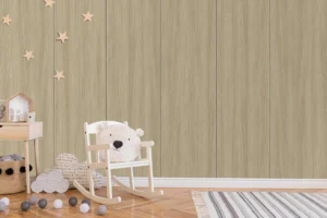 Modern living room feature wall paneled with premium NewMika 3256 Barista Oak CFD HPL sheets.