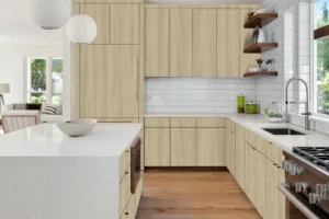 Modern kitchen cabinet made with New Mika 3256 Barista Oak CFD HPL, featuring a premium laminate finish that is durable, moisture-resistant, and easy to maintain.