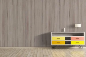 Contemporary feature wall featuring architectural NewMika 3260 Patinato Oak SUD high-pressure laminate panels.