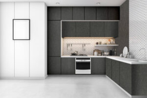 Modern kitchen cabinets featuring NewMika 3267 Swanky Woods MTS high-pressure laminate woodgrain finish.