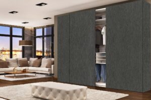 Contemporary kitchen wall cabinet featuring durable NewMika 3267 Swanky Woods MTS high-pressure laminate surface.