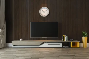 Modern feature wall made with New Mika 3287 Fine Walnut SUD HPL, showcasing a premium decorative laminate finish with a stylish and durable surface for modern interiors.