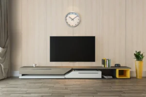 Contemporary feature wall featuring architectural NewMika 3294 Sunbleached Walnut NGL high-pressure laminate panels.
