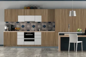 New Mika HPL kitchen cabinet design featuring a premium decorative finish, designed for modern, durable, and easy-to-maintain kitchen interiors.
