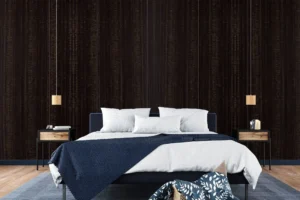 Contemporary feature wall featuring architectural NewMika 3398 Gold Flash NGL high-pressure laminate panels.