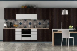Modern kitchen cabinet made with New Mika 3398 Gold Flash NGL HPL, featuring a premium laminate finish that is durable, moisture-resistant, and easy to maintain.