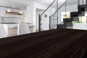 Minimalist dining tabletop featuring a durable NewMika 3398 Gold Flash NGL HPL surface.