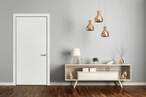 HPL door by New Mika 3503 Pearl White PAINTED WOOD HPL featuring a realistic wood grain texture, finished with a premium matte surface for a modern interior look.