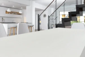 New Mika 3503 Pearl White PAINTED WOOD HPL tabletop featuring a premium decorative finish, designed for durability and style in residential or commercial settings.