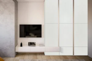 Modern kitchen cabinet made with New Mika 3503 Pearl White PAINTED WOOD HPL, featuring a premium laminate finish that is durable, moisture-resistant, and easy to maintain.