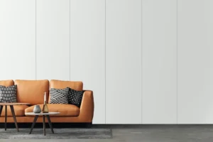 Modern feature wall made with New Mika 3503 Pearl White SUPERMAR HPL, showcasing a premium decorative laminate finish with a stylish and durable surface for modern interiors.