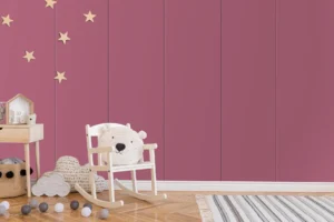Feature wall clad in New Mika 3543 Roseate SUPERMAR HPL, showcasing a sophisticated wood-grain texture and a premium matte finish that creates a stylish, modern interior focal point.