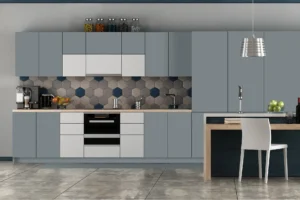 Kitchen cabinet design by New Mika HPL featuring a premium decorative finish, designed for modern, durable, and easy-to-maintain kitchen interiors.