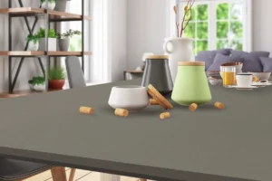 Modern tabletop made with New Mika 3561 Grey Out CLEAVED STONE HPL, featuring a durable, scratch-resistant laminate surface with a premium decorative finish.