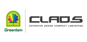 Greenlam Clad panels installed on a modern building facade for external laminate use.