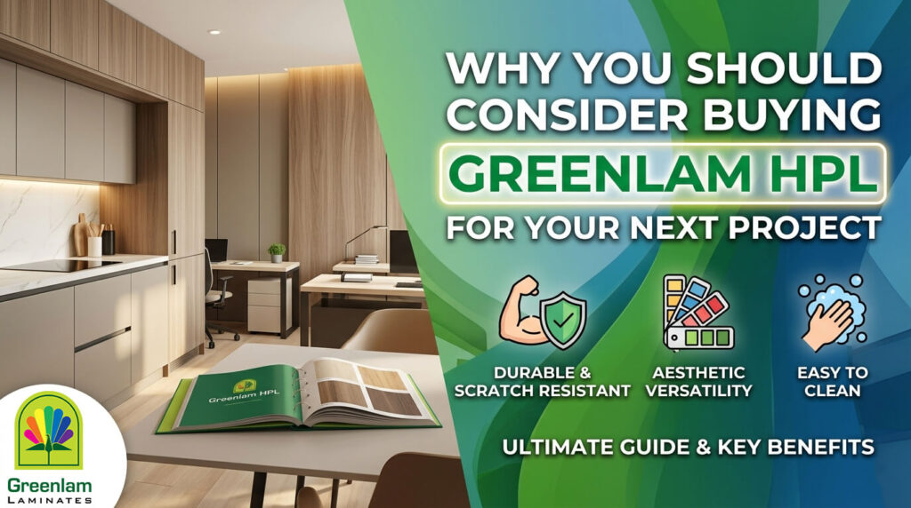 Greenlam HPL sheets displayed in a showroom for modern interior design projects and durable surface finishes.