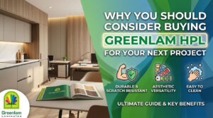 Greenlam HPL sheets displayed in a showroom for modern interior design projects and durable surface finishes.