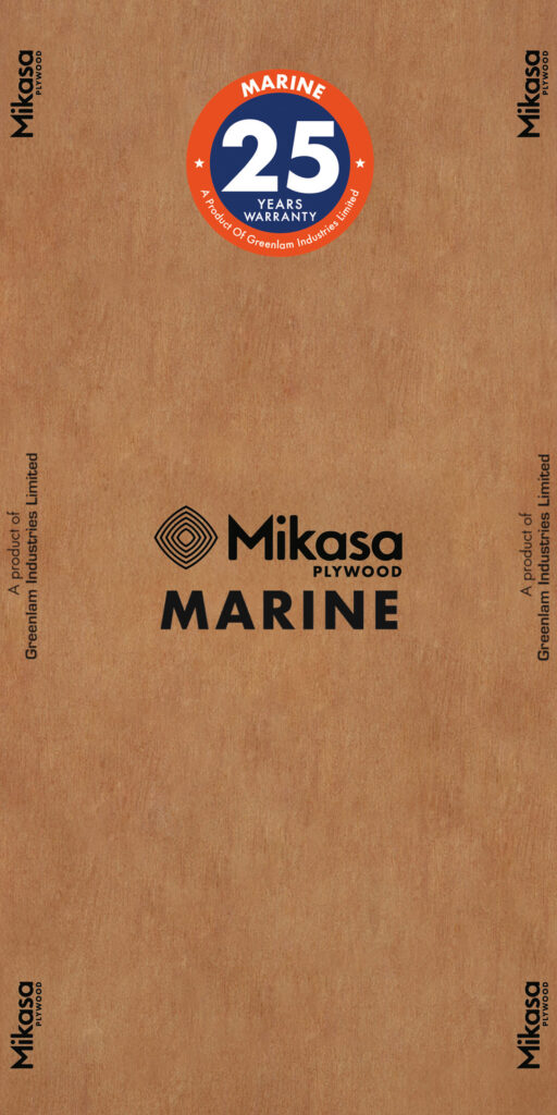 Full sheet of Mikasa MARINE BWP plywood with a natural wood grain finish, designed for waterproof applications.