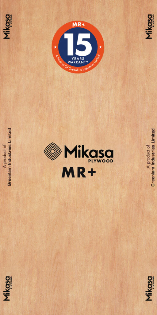 Mikasa MR+ plywood sheets stacked, showing the consistent thickness and premium finish ideal for interior furniture.