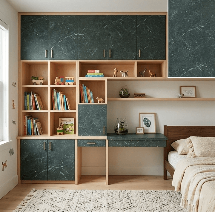 Modern HPL wall cabinet in bedroom – sleek laminate storage solution
