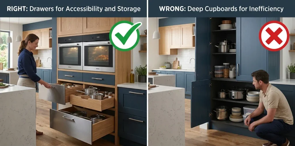 Choose drawers over cupboards