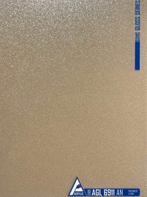 Close-up of ACRYLIC SHEET 6911-AN showing the ultra-smooth, mirror-like Glitter finish, designed as reflective cabinetry finish and for durable interior surfaces.