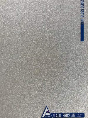 Close-up of ACRYLIC SHEET 6912-AN showing the ultra-smooth, mirror-like Glitter finish, designed as reflective cabinetry finish and for durable interior surfaces.