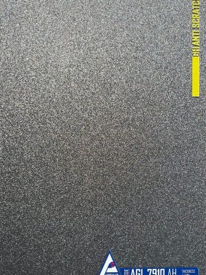 Close-up of AGL 7910 AH acrylic sheet showing the ultra-smooth, mirror-like Glitter finish, designed as reflective cabinetry finish and for durable interior surfaces.